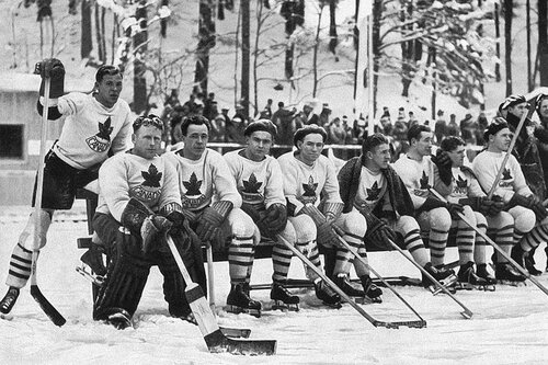 This is a picture of the Canada national team in the winter of 1936