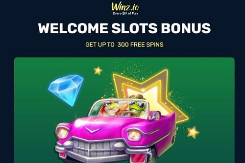 A screenshot of the Winz.io Casino Free Spins Bonus of up to 300 Free Spins