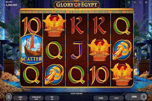 This is a screenshot of the base game of Glory Egypt for a slot review