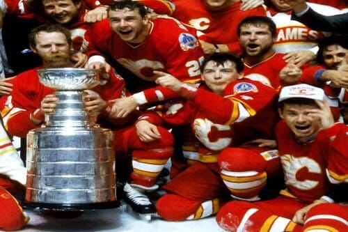 This is a team photo of the Calgary Flames in 1989