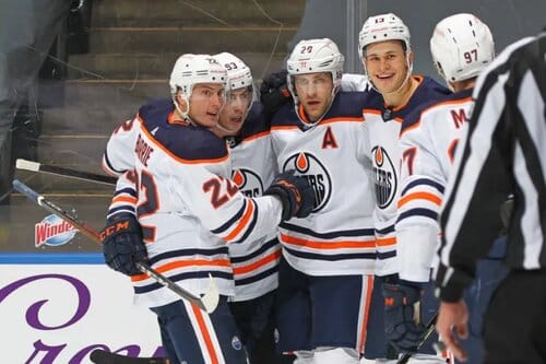 This is a photo of some Edmonton Oilers players