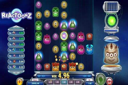 This is a screenshot of the Quantum Leap feature in reactoonz 2 slot game