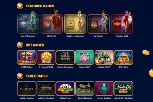 This is a screenshot of the Yukon Gold Casino games