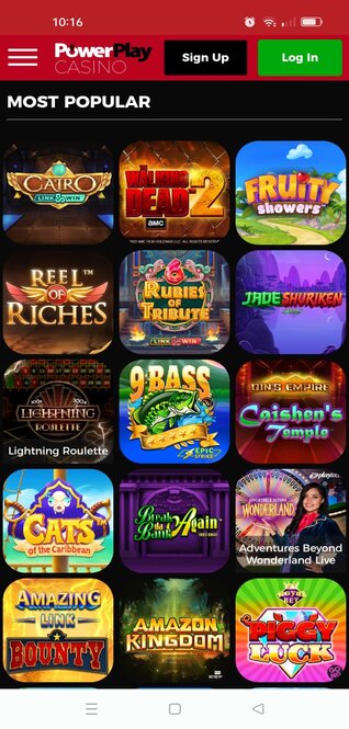 This is a screenshot of the Powerplay mobile casino