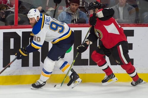 This is a picture of the Ottawa Senators vs St. Louis Blues for the NHL Picks article 