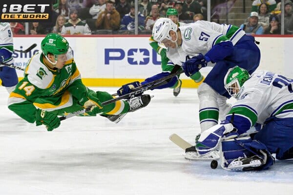 This is a picture of the Canucks against the Wild for the NHL Picks article