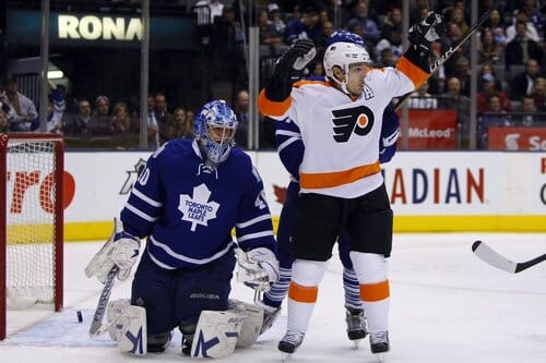 This is a picture of the Philadelphia Flyers vs Toronto Maple Leafs for the NHL Picks article preview