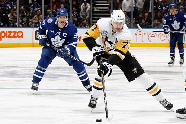 This is a picture of the Leafs against the Penguins for the NHL picks article preview