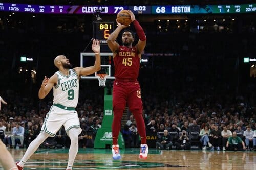 This is a picture of the Celtics against the Cavs for the NBA playoff picks article 