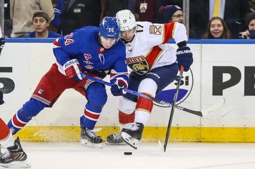 This is a picture of the Rangers against the Panthers for the NHL Conference finals preview