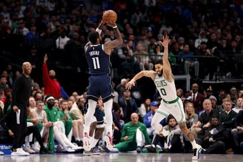 This is a picture of the Mavs against the Celtics for the NBA Finals game 1 article preview