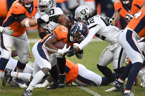 This is a picture of the Broncos against the Raiders for the NFL Picks week 5 article preview